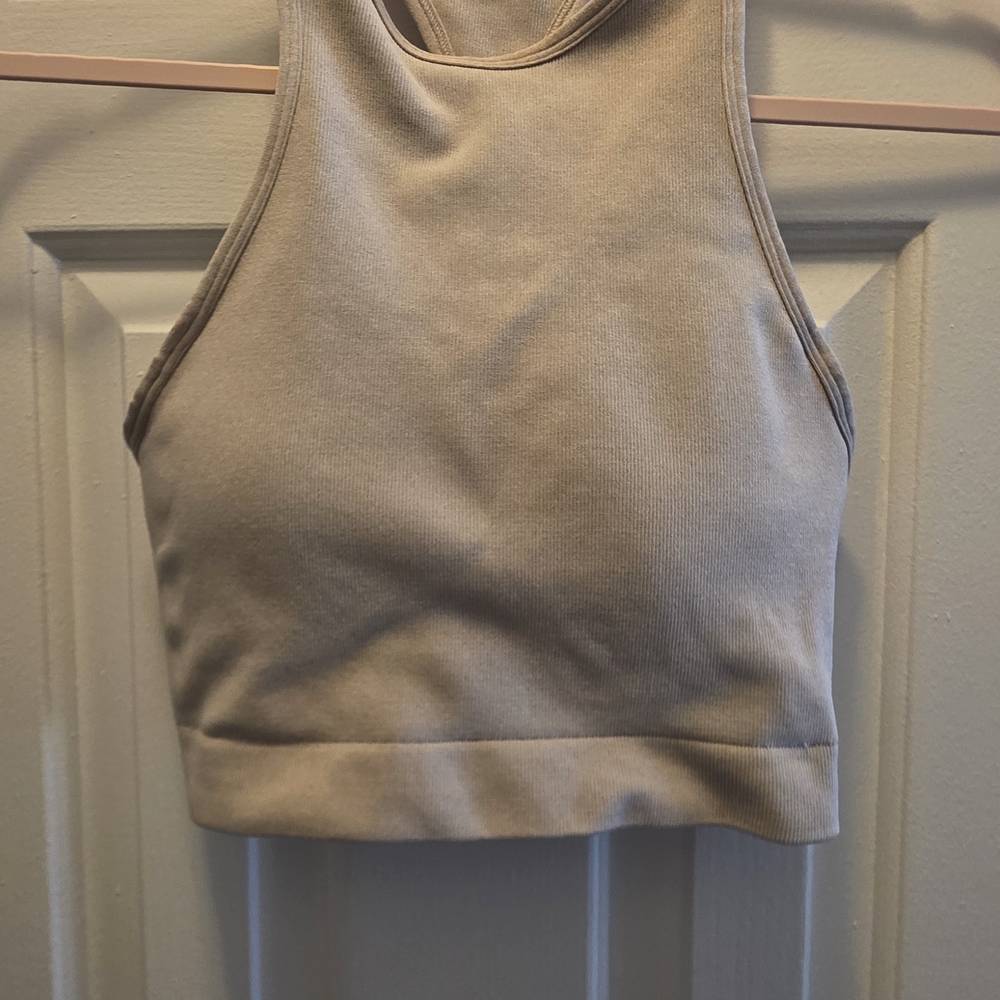 Bombshell Sportswear Ribbed Crop Sports Bra - Beige